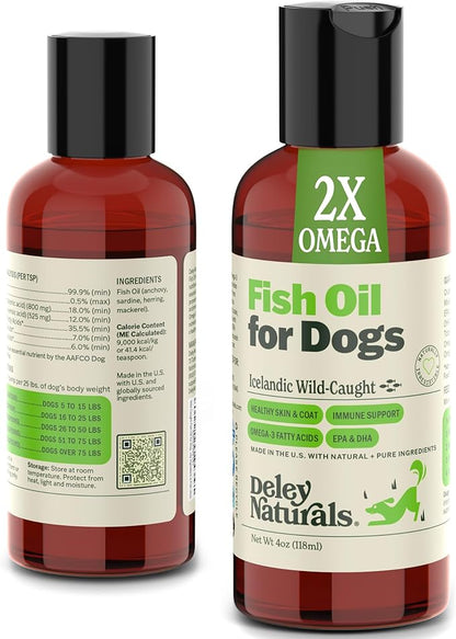 Wild Caught Fish Oil for Dogs - 4oz - Omega 3-6-9, GMO Free - Reduces Shedding, Supports Skin, Coat, Joints, Heart, Brain, Immune System - Highest EPA & DHA Potency - Only Ingredient is Fish