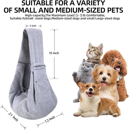 Dog Carrier Sling - Reversible Puppy Carrier Purse with Storage Pocket, Hand-Free Dog Sling Carrier for Carry Small Dogs and Cats，Travel Safety Harness, Dog and cat Harness (Gray)