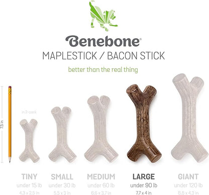 Benebone 2-Pack Maplestick/Zaggler Durable Dog Chew Toys, Real Maplewood, Real Bacon, Made in USA Large