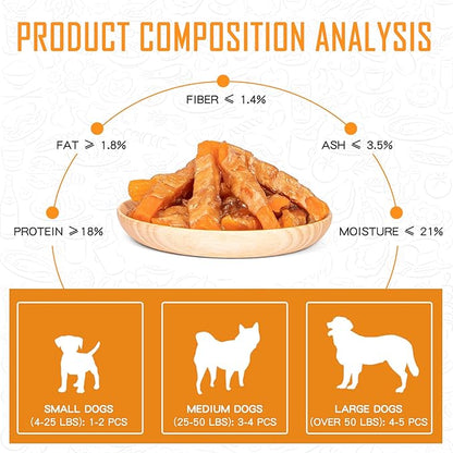 Dog Treats Chicken Jerky Wrapped Sweet Potato, Natural Ingredients w/Taurine, Grain Free Dog Treats, 12.5 oz