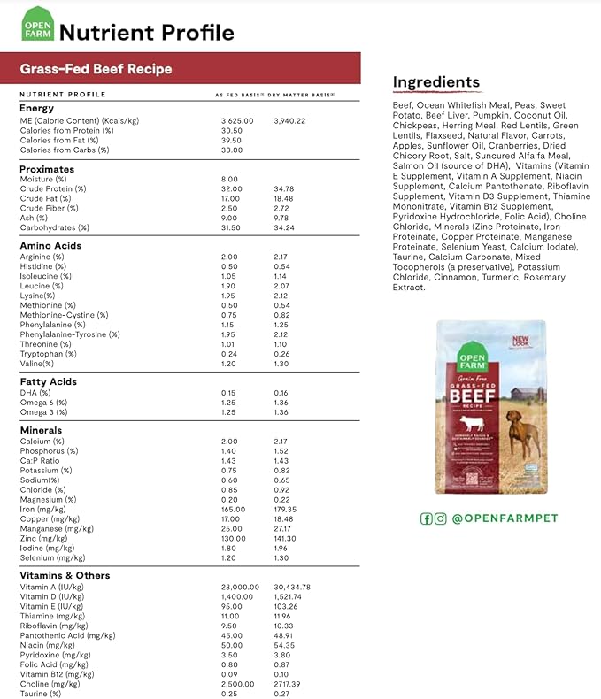 Open Farm Grass-Fed Beef Grain-Free Dry Dog Food, 100% Humanely Raised Wagyu Recipe with Non-GMO Superfoods and No Artificial Flavors or Preservatives, 11 lbs