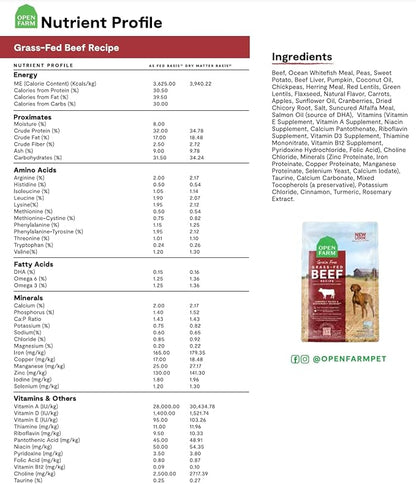 Open Farm Grass-Fed Beef Grain-Free Dry Dog Food, 100% Humanely Raised Wagyu Recipe with Non-GMO Superfoods and No Artificial Flavors or Preservatives, 11 lbs