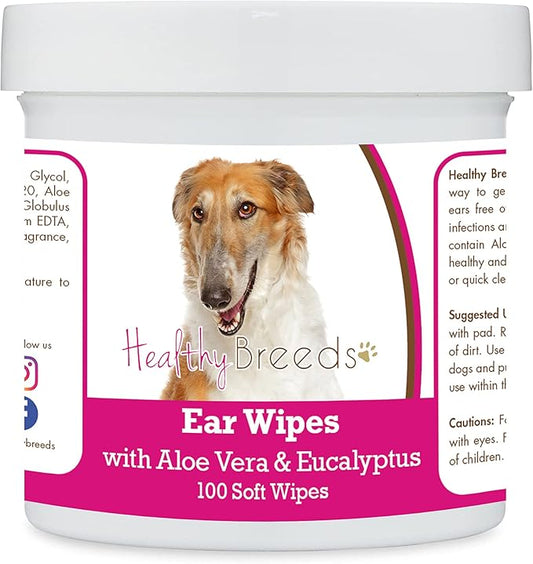 Healthy Breeds Borzois Ear Cleaning Wipes with Aloe & Eucalyptus for Dogs 100 Count