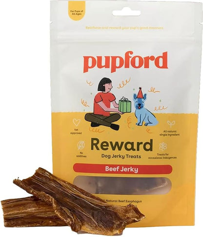 Pupford Beef Jerky Treats for Dogs for Large & Small Dogs of All Ages | Made in USA, 100% Real Meat & No Fillers | Dogs Love These Tasty Dog Snacks (Beef 4 oz)