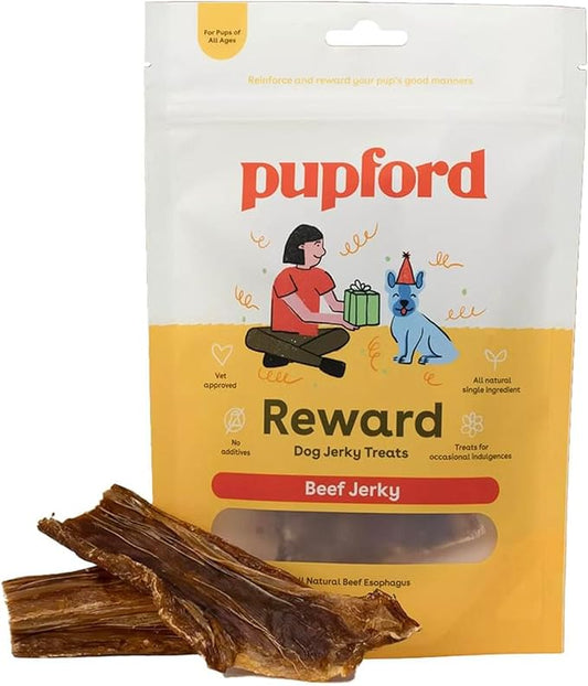 Pupford Beef Jerky Treats for Dogs for Large & Small Dogs of All Ages | Made in USA, 100% Real Meat & No Fillers | Dogs Love These Tasty Dog Snacks (Beef 4 oz)