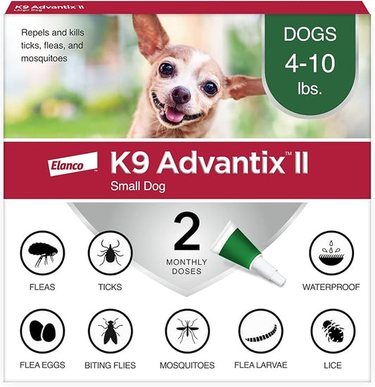 K9 Advantix II Small Dog Vet-Recommended Flea, Tick & Mosquito Treatment & Prevention | Dogs 4-10 lbs. | 2-Mo Supply