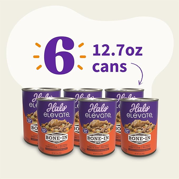 Halo Elevate Wet Dog Food, Grain Free, Homestyle Bone-in Chicken Stew with Pumpkin & White Potatoes, 12.7oz (Pack of 6)
