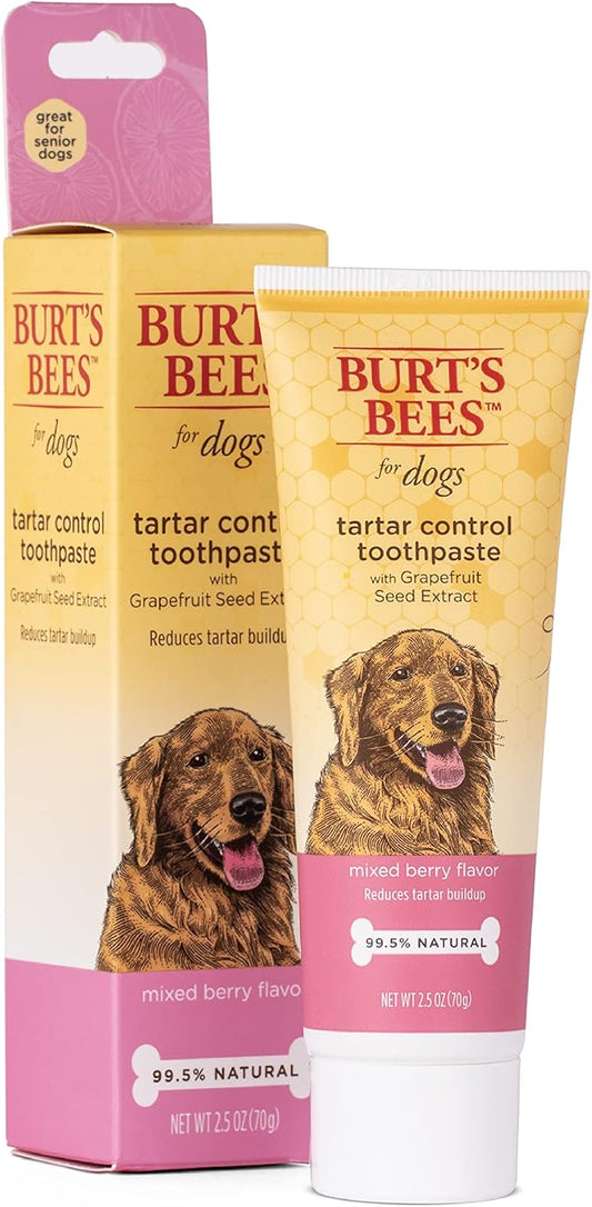 Burt's Bees for Pets Tartar Control Toothpaste for Dogs with Grapefruit Seed Extract - 99.5 % Naturally Derived Dog Toothpaste for Tartar Control in Mixed Berry Flavor, 2.5 Oz