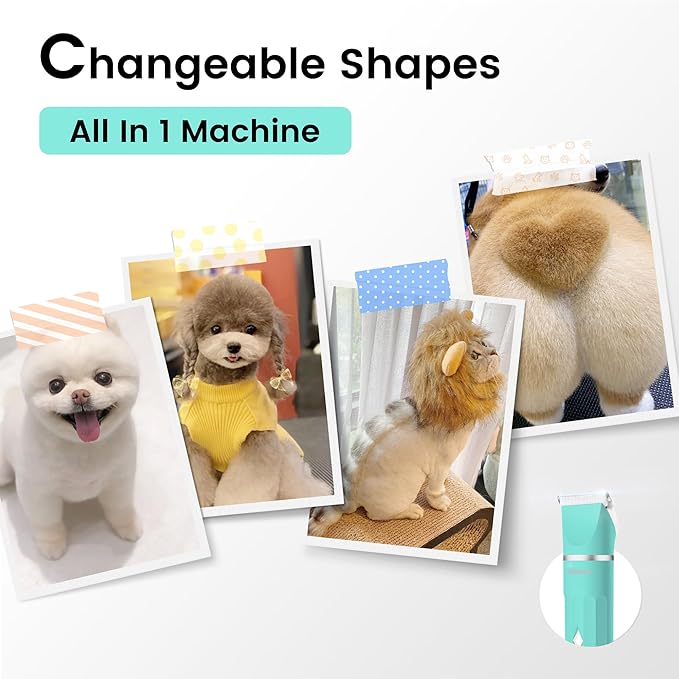 FERRISA 2 in 1 Dog Clippers for Grooming, Cordless Dog Hair Clipper for Grooming, Quiet Small Dog Grooming Kit, Electric Dog Hair Trimmer for Grooming, Waterproof Dog Clipper with 2 Trimming Heads