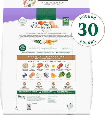NUTRO ULTRA Adult High Protein Natural Dry Dog Food with a Trio of Proteins from Chicken, Lamb and Salmon, 30 lb. Bag