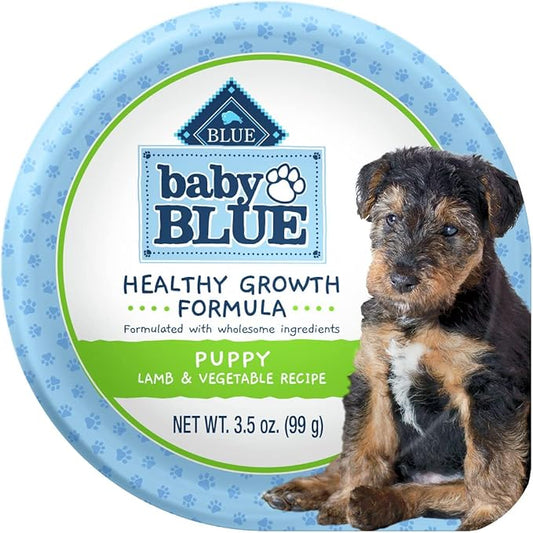 Blue Buffalo Baby BLUE Natural Puppy Wet Dog Food, Healthy Growth Formula with DHA, Lamb and Vegetable Recipe, 3.5-oz. Cups (12 Count)