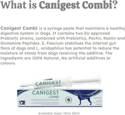 Canigest Combi - Diarrhea Treatment for Dogs | Stop Diarrhea in Hours | Combination of Pectin + Kaolin + 2 Probiotics + 2 Prebiotics | No Recurrence of Symptoms for Months - 32mL