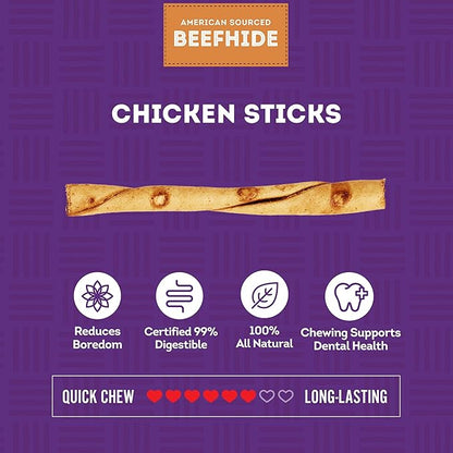 Beefhide Twist Sticks 5" Dog Chew Treats - Chicken Flavor, 1 lb/1 Pack