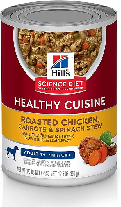 Hill's Science Diet Healthy Cuisine, Senior Adult 7+, Senior Premium Nutrition, Wet Dog Food, Roasted Chicken, Carrots & Spinach Stew, 12.5 oz Can, Case of 12