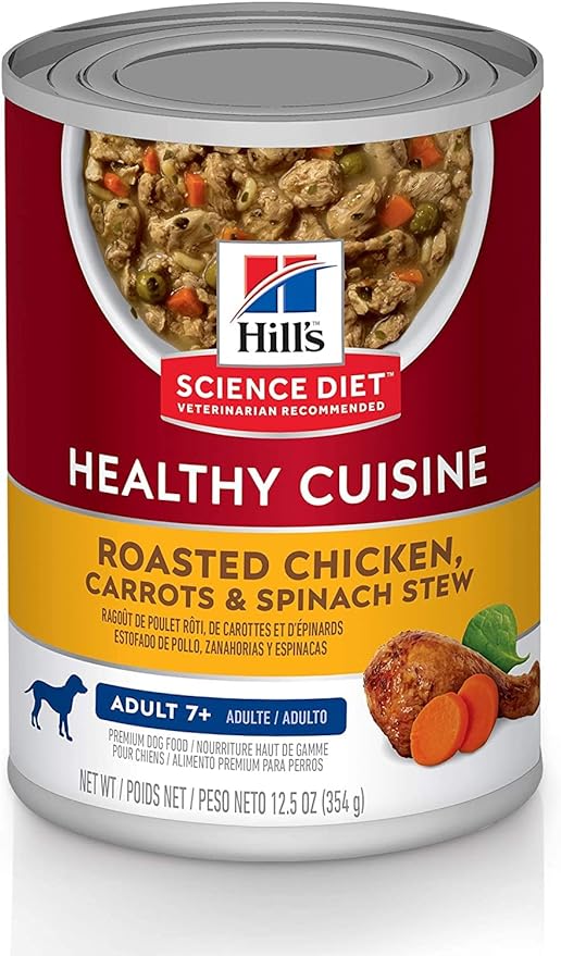 Hill's Science Diet Healthy Cuisine, Senior Adult 7+, Senior Premium Nutrition, Wet Dog Food, Roasted Chicken, Carrots & Spinach Stew, 12.5 oz Can, Case of 12