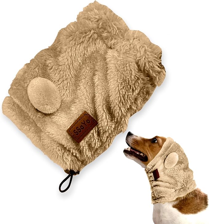 Adjustable Dog Noise Cancelling Ear Muffs Noise Protection - No Flap Ear Wraps for Dogs - Snoods Dog Headband Ear Covers for Anxiety Relief, Thunderstorms, Fireworks & Grooming (Brown, Small)