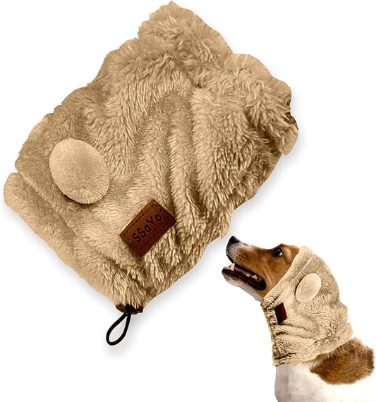Adjustable Dog Noise Cancelling Ear Muffs Noise Protection - No Flap Ear Wraps for Dogs - Snoods Dog Headband Ear Covers for Anxiety Relief, Thunderstorms, Fireworks & Grooming (Brown, Small)