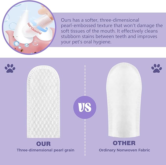 50 Counts Pet Teeth Cleaning Dental Finger Wipes for Dogs & Cats, Reduces Plaque & Freshens Breath No-Rinse Dog Teeth Care Finger Wipes, Easy to Use Disposable Gentle Cleaning & Gum Care Pet Wipes