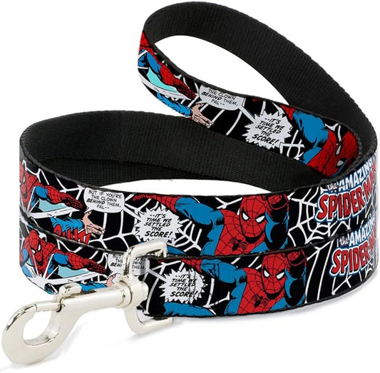 Buckle-Down Dog Leash Spider Man in Action2 Amazing Spider Man Available in Different Lengths and Widths for Small Medium Large Dogs and Cats, Multicolor, 6 Feet Long - 1.5" Wide (DL-6FT-WSPD031-W)