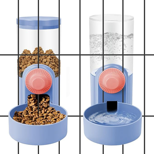 Hanging Cage Automatic Small Pet Food Bowl Water Bottle Dispenser, 1L Auto Gravity Pet Feeder and Waterer Set Kennel Feeding Station Crate Feeder Dish for Puppy Cats Rabbit Ferret (Purple)