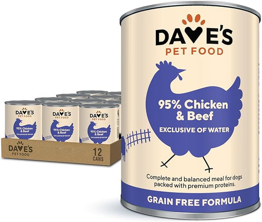 Dave's Pet Food Grain Free Wet Dog Food (95% Chicken & Beef), Made in USA, Limited Ingredients, Wheat & Gluten-Free, Added Vitamins & Minerals, 12.5 oz Cans (Case of 12)