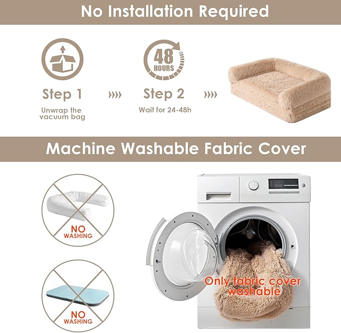 EHEYCIGA Foldable XL Dog Bed, Faux Fur Fluffy Dog Bed for Extra Large Dogs, Orthopedic Calming Memory Foam XL Dog Couch Bed, Washable Soft Warm Dog Sofa Bed with Non-Slip Bottom, Camel, 40"x30"x7"