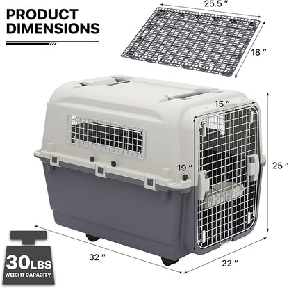 MoNiBloom 32-Inch Plastic Carrier on Wheels for Small/Medium Dogs and Cats, Multifunction Hard Cat Carrier Dog Kennel Ventilation and Security Lock Design for Pets up to 30 Pounds
