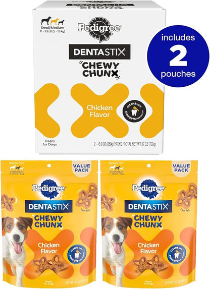 Pedigree DentaStix Chewy Chunx Dental Treats, Small/Medium Dog, 13.5 oz Pouches, Pack of 2