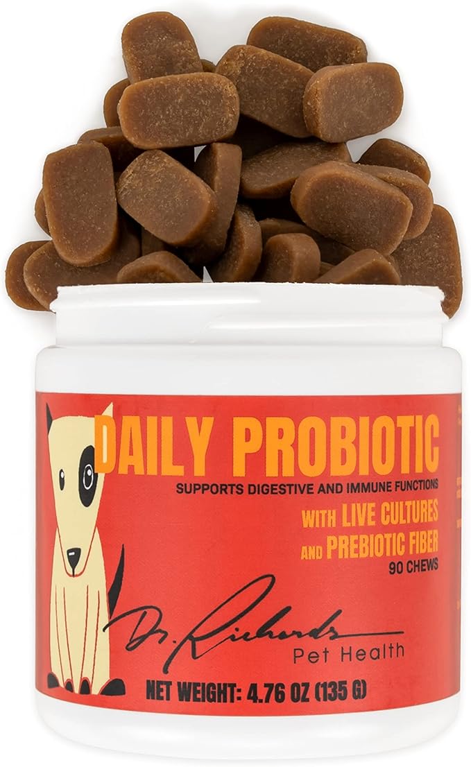 Dr. Richard's Daily Probiotic for Dogs - Daily Chew Supports Digestion, Immunity, Gut Health, Regularity with 100 Million CFUs Bacillus Coagulans & 200mg FOS Fiber for All Adult Ages