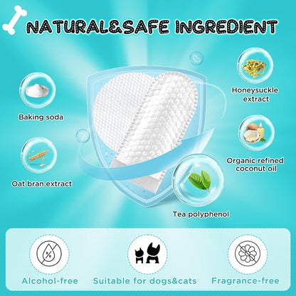2-Pack Teeth and Ear Cleaner Finger Wipes, Dog and Cat Grooming Kit, Soothing Odor Control, Reduces Dirt and Wax Buildup (1*Teeth Wipes&Ear Wipes&Eye Wipes)