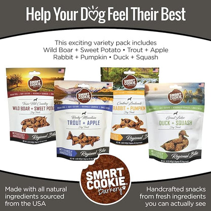 All Natural Dog Treats - 4 Flavor Variety Pack (5oz each) - Training Treats for Dogs & Puppies with Allergies, Sensitive Stomachs - Grain Free Dog Treats, Chewy, Human-Grade, Made in USA
