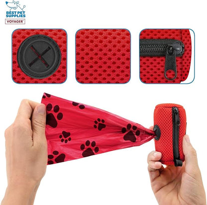 Best Pet Supplies 2-Pack Dog Poop Bag Holder Leash Attachment, Color, Reusable Mesh Dispenser Pouch for Travel, Walking, Park, and Outdoor Use, Soft and Durable with Clip-On - Mesh Red