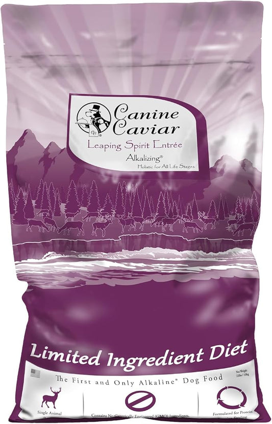 Canine Caviar Leaping Spirit Dog Food – Limited Ingredient Alkaline Holistic Dog Food – All Life Stages – Gluten Free, Ultra-Premium Dog Food – Healthy Skin & Coat – Venison & Pearl Millet – 22lbs