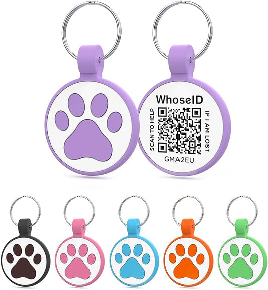 QR Code Tag, Modifiable Online Profile Page, Multiple Emergency Contact, Silent Silicone Cat Tag, Lightweight, No Jinging, Collar Accessories, Personalized Cat Tag (Small Breeds - 1", Purple)