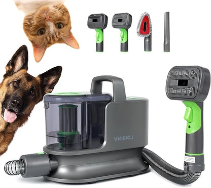 Pet Clipper Grooming & Pet Grooming Vacuum Kit,Low Noise Technology Picks Up 99% Pet Hair,4 in 1 Proven Grooming Tools,1.2L Capacity Pet Hair Dust Cup (without Grooming Clippers)