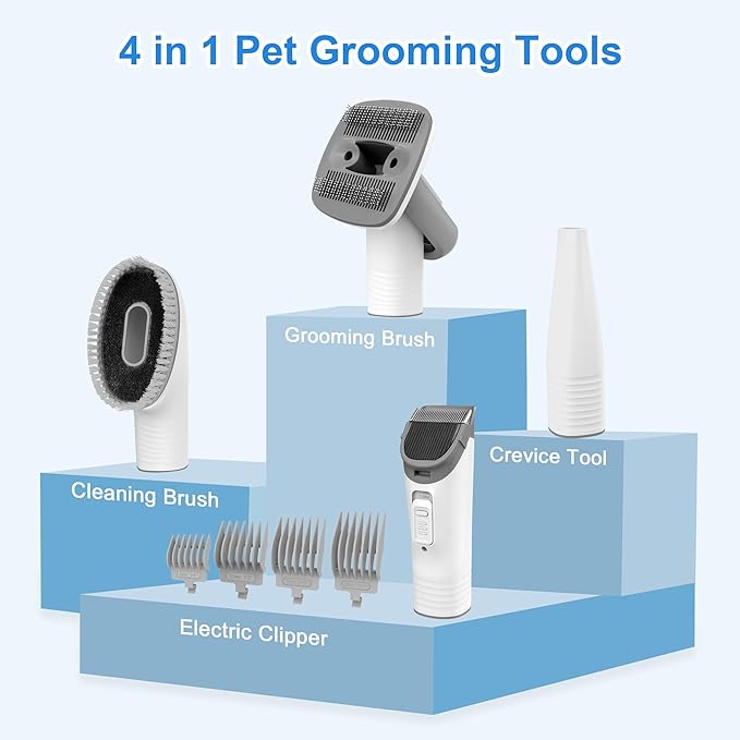 Dog Grooming Vacuum Kit: 16000Pa Powerful Dog Vacuum Brush for Shedding Grooming 99% Pet Hair Suction with 4 Pet Grooming Tools, 1.5L Large Dust Cup & Low Noise Grooming Clippers Tools for Dogs Cats