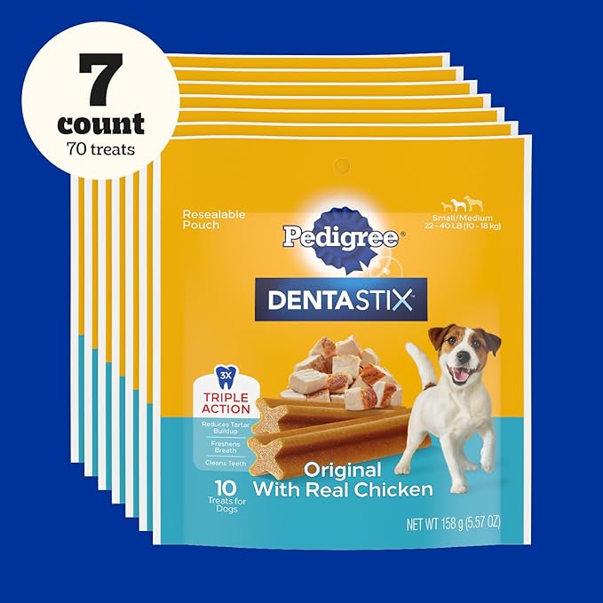 PEDIGREE DENTASTIX Small/Medium Dog Dental Treats Original Flavor Dental Bones, 5.57 Oz - 10 Count (Pack of 7)