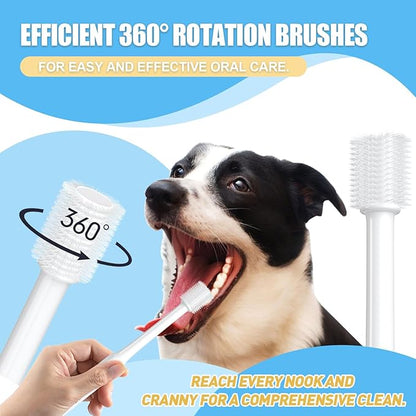 Cat Toothbrush Kit, Dog Toothbrush Kit, Suitable for All Cats and Dogs Dental Care. White, Soft Bristles, Meet All Cleaning Needs, Multi-Functional Dental Cleaning (S-rounded)