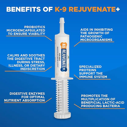 K9 Rejuvenate+ Canine Oral Paste (60g Oral Syringe, Pack of 1) Digestive and Immune Support for Dogs - Dog Supplements for Digestion