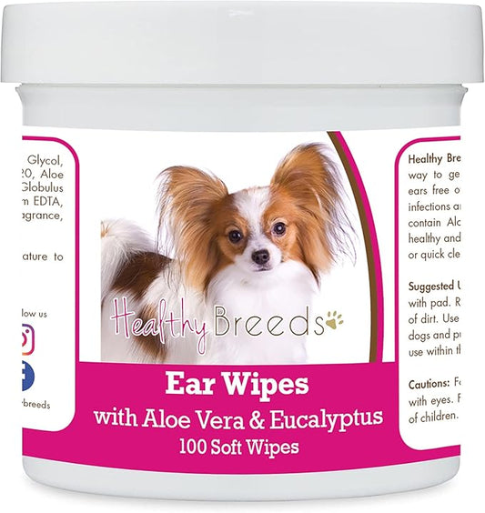 Healthy Breeds Papillon Ear Cleaning Wipes with Aloe & Eucalyptus for Dogs 100 Count