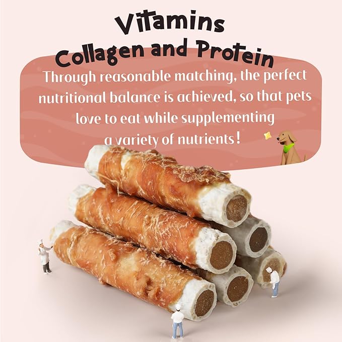 ASMPET Dog Treats Chicken Wrapped Rawhide Sweet Potato Stick, Long Lasting Dog Chew Cowhide Treats Real Chicken Wrap Teeth Cleaning Dog Treats for Medium Large Dogs 6pcs