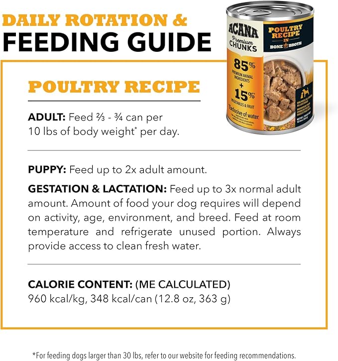 ACANA Premium Chunks Wet Dog Food, Poultry Recipe in Chicken and Turkey Bone Broth, 12.8oz (Case of 12)