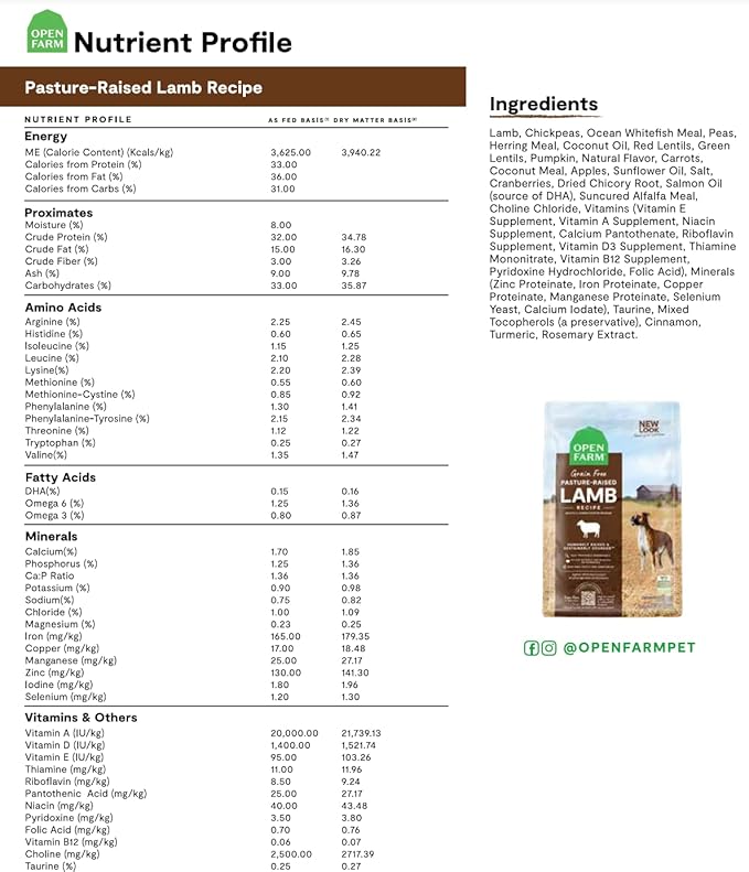 Open Farm Pasture-Raised Lamb Grain-Free Dry Dog Food, New Zealand Lamb Recipe with Non-GMO Superfoods and No Artificial Flavors or Preservatives, 22 lbs