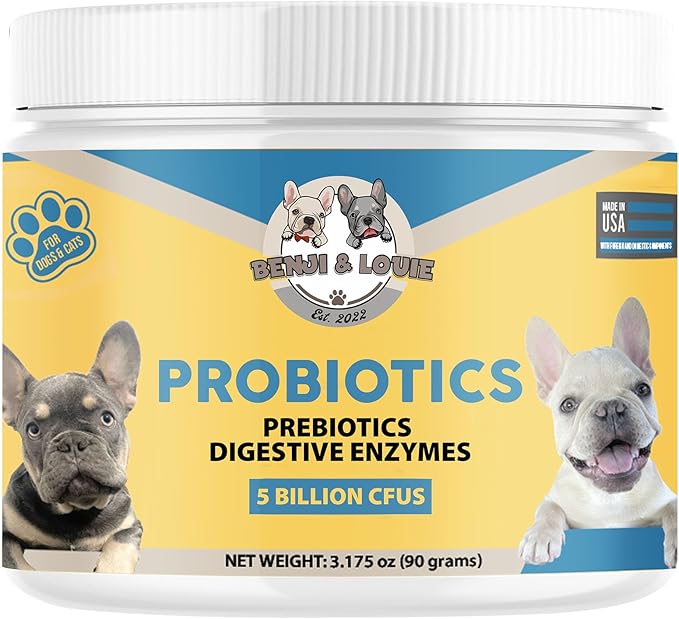 Dog Probiotics, Cat Probiotics, Probiotics for Dogs, Probiotics for Cat, 5 Billion CFUs + Prebiotics + Digestive Enzymes for Digestive Health & Immune Support, Skin & Coat, Dog Probiotic, 90 Grams