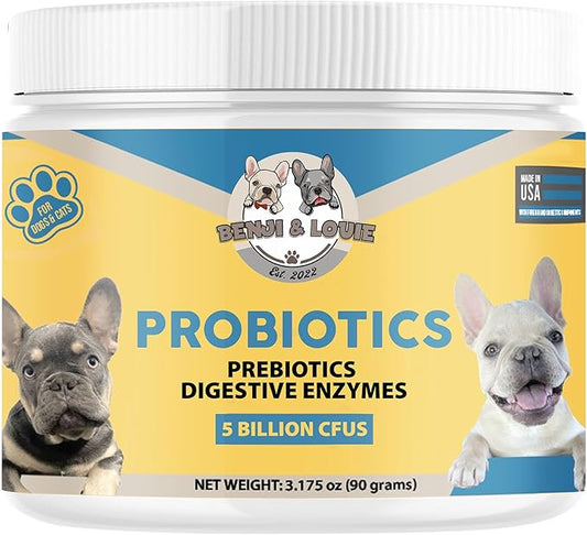 Dog Probiotics, Cat Probiotics, Probiotics for Dogs, Probiotics for Cat, 5 Billion CFUs + Prebiotics + Digestive Enzymes for Digestive Health & Immune Support, Skin & Coat, Dog Probiotic, 90 Grams