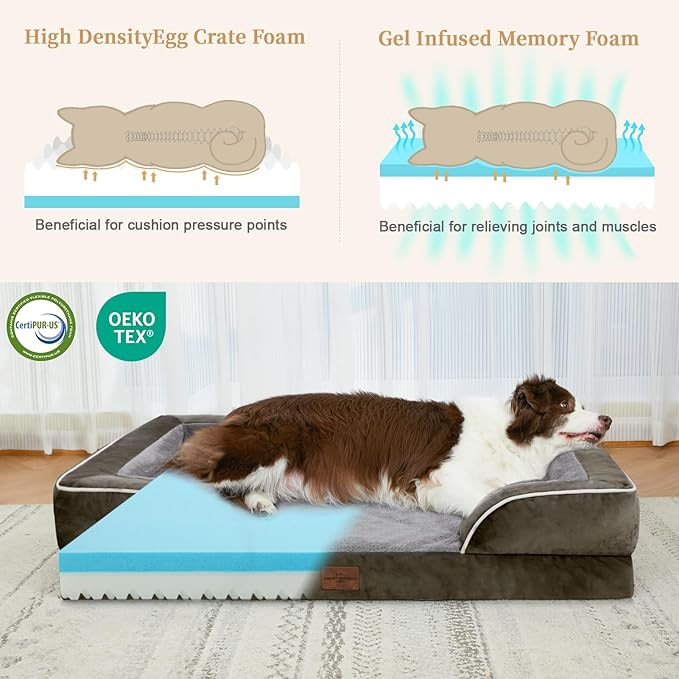 Orthopedic Memory Foam Dog Bed, Cooling Dog Bed, Dog Beds for Extra Large Dogs, XL Dog Bed with Removable Cover, Waterproof Pet Bed Large with Bolster(X-large,Olive Green)