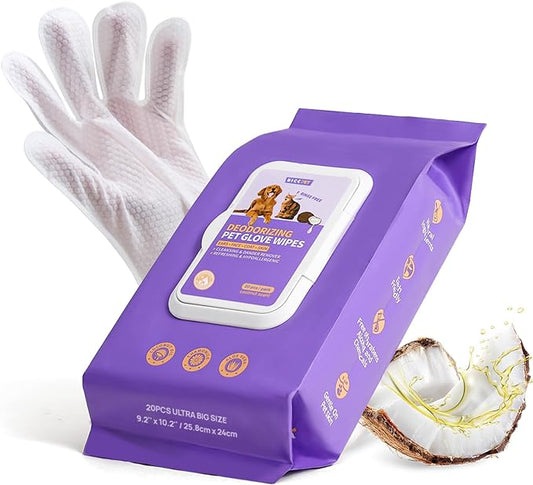 HICC PET Cleaning & Deodorizing Bathing Wipes for Dogs and Cats, Nourish Fur Coconut Oil Grooming Wipes for Dog/Cat, Pet Bathing Gloves Wipes for Daily Care and Traveling, Hypoallergenic