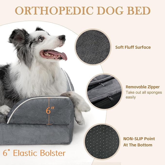 Waterproof Orthopedic Foam Dog Beds, XXL Orthopedic Dog Bed for Extra Large Dogs, Washable Dog Sofa Bed with Removable Cover & Non-Slip Bottom(XX-large,Dark Grey)