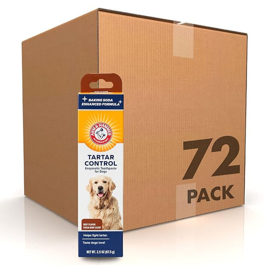 Arm & Hammer for Pets Tartar Control Enzymatic Toothpaste for Dogs Reduces Plaque & Tartar Buildup Safe for Puppies Beef Flavor, 2.5 Ounces Dog Toothpaste (Pack of 72)