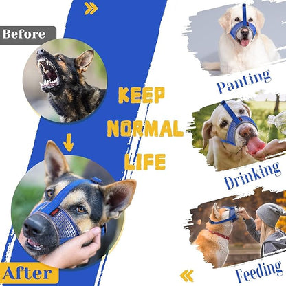 Dog Muzzle, Air Mesh Breathable Muzzle for Medium Large Sized Dogs to Anti & Prevent Biting Barking, Soft Grooming Muzzle for German Shepherd Dog with Reflective & Adjustable Strap(Blue-XXL…